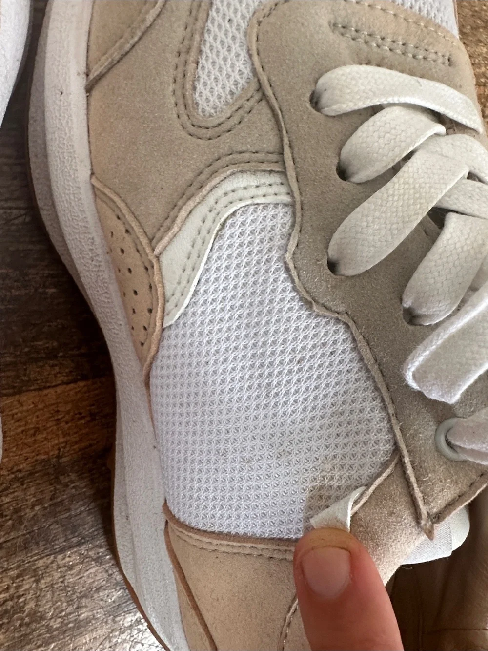 Men's White & Cream Mesh Sneaker with Orange Heel Accent
